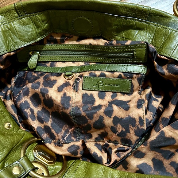 B Makowsky Olive Green Leather Hobo Bag Purse - Picture 12 of 14
